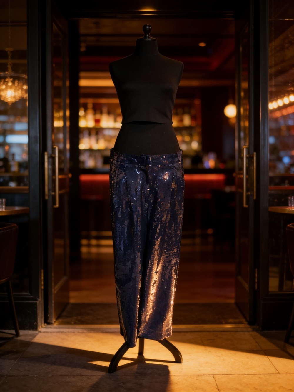 TIBI Sequin CROP WIDE LEG sequin Pants - Navy